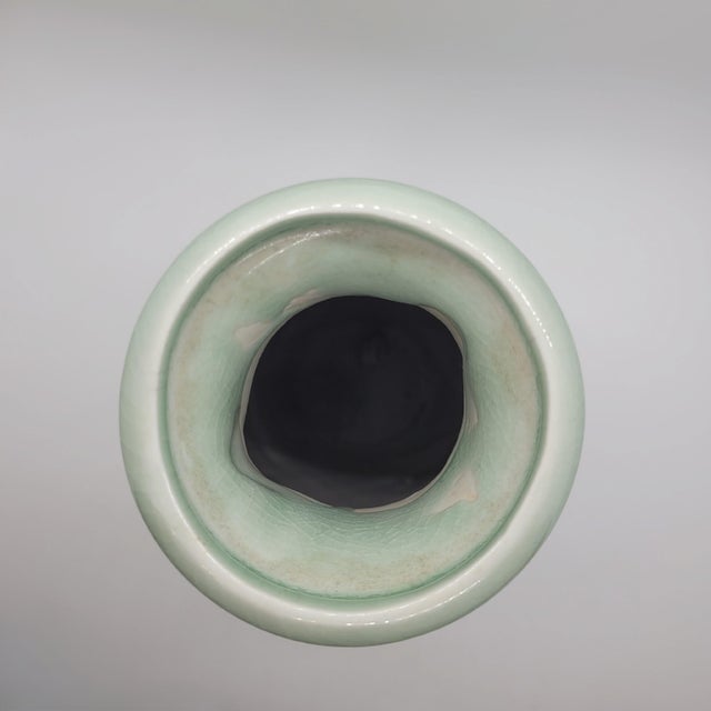Vintage Celadon Green Crackle Glaze Porcelain Lotus Frog Relief Vase 9 Inch For Sale - Image 6 of 10