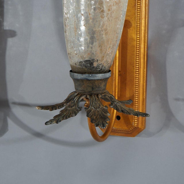 Transparent Pair Mid-Century Modern French Style Fleur-de-lis Crackled Glass Wall Sconces For Sale - Image 8 of 12