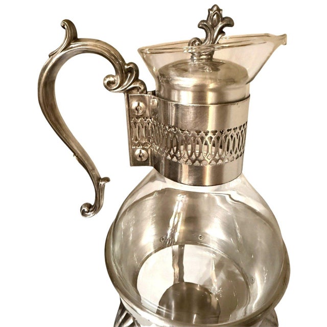 Rococo Vintage Fb Rogers Silverplate Glass Coffee Carafe Warmer Stand For Sale - Image 3 of 9