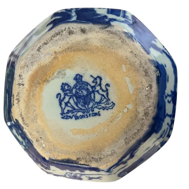 Vintage Blue and White Ironstone Pitcher For Sale - Image 4 of 4