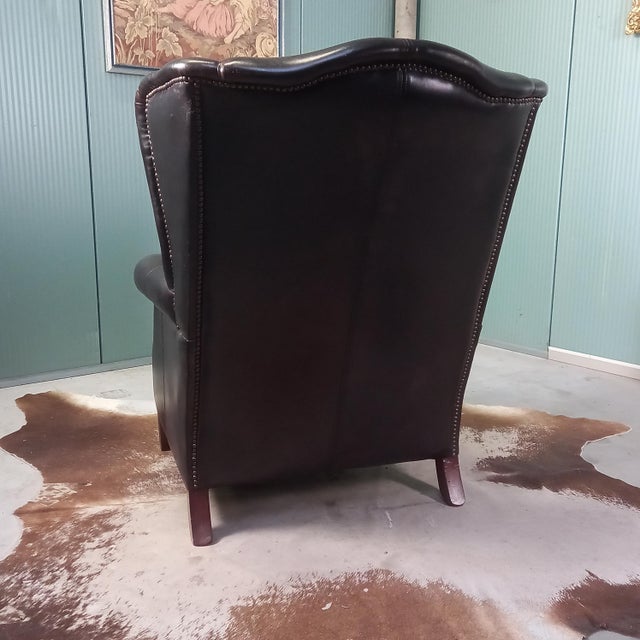 Black Wingback Chair in Sheepskin, 1970s For Sale - Image 8 of 16