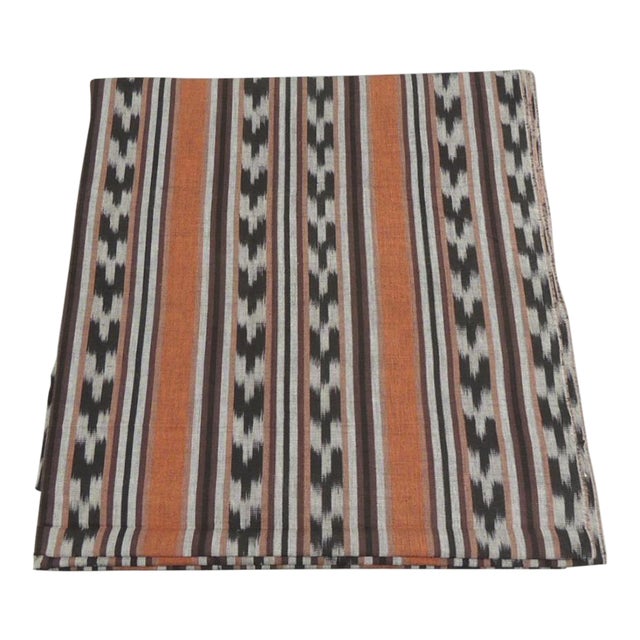 Rust and Black Large Pattern Ikat Woven Fabric From Guatemala For Sale