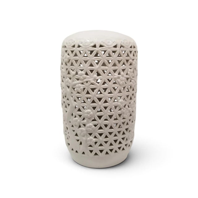 Vintage Blanc De Chine Reticulated Chinoiserie Vase With Cherry Blossom Motif For Sale - Image 4 of 8