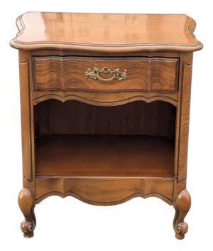 Late 20th Century Country French Provincial Nightstand - Carved Wood Bedside Table