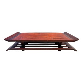 Two-Tiered Pagoda Wabi Sabi Coffee Table in Wood and Bamboo, 1970s For Sale