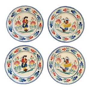 Mid-Century French Hand Painted Quimper Plates Stamped Pornic, Set of 4