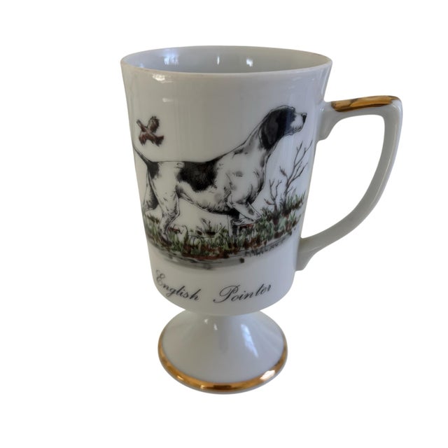 English Traditional Vintage Hand Painted Porcelain Sporting Dog Pedestal Mug Set (4) For Sale - Image 4 of 9