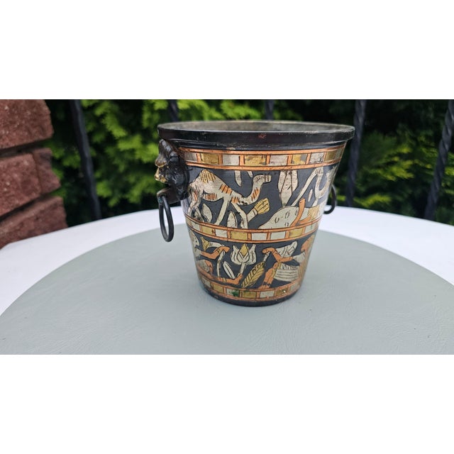 Brass Ice Bucket with Egyptian Style Lion-Head Handles, 1960s For Sale - Image 3 of 7