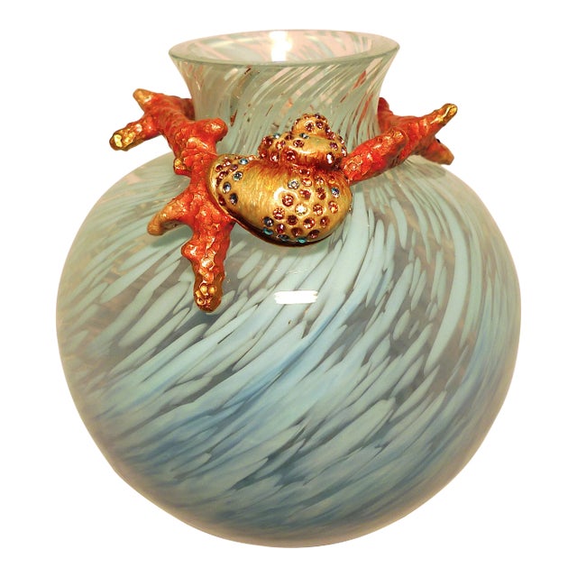Jay Strongwater Oceana Grotto Coral Shell Glass Vase For Sale