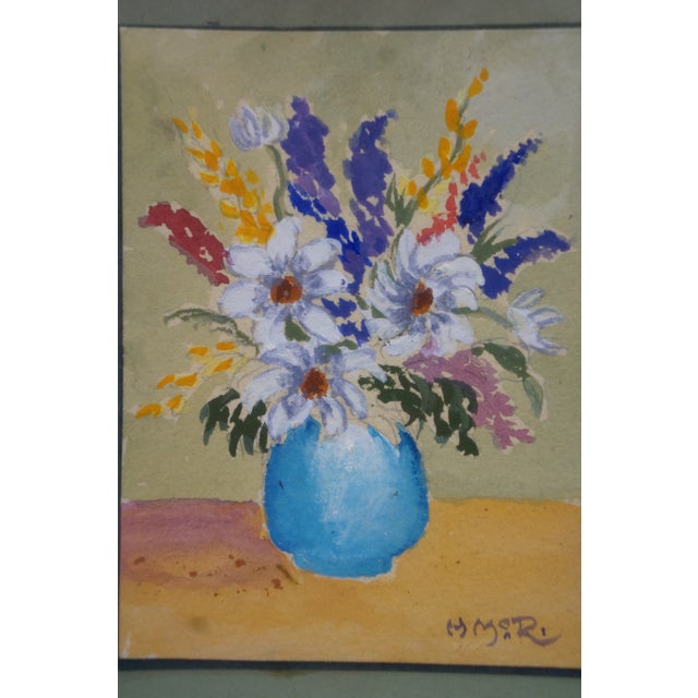 2 Mid Century Helen McRae Botanical Still Life Watercolor Paintings Vase Flowers For Sale - Image 6 of 11