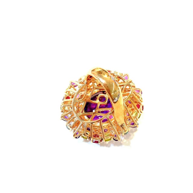 Contemporary Bochic “Orient” Amethyst & Ruby & Multi Gem Cocktail Ring Set 18K & Silver, Size 5.5 For Sale - Image 3 of 12