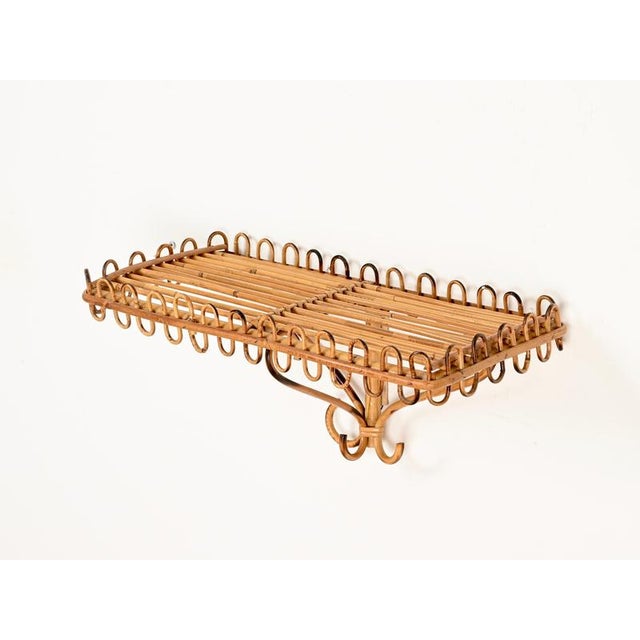 Wood Italian Rattan and Bamboo Wall Shelf attributed to Franco Albini, Italy, 1960s For Sale - Image 7 of 15