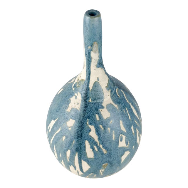 Vintage Skinny Neck Drippy Glaze Studio Art Pottery Vase, Signed For Sale