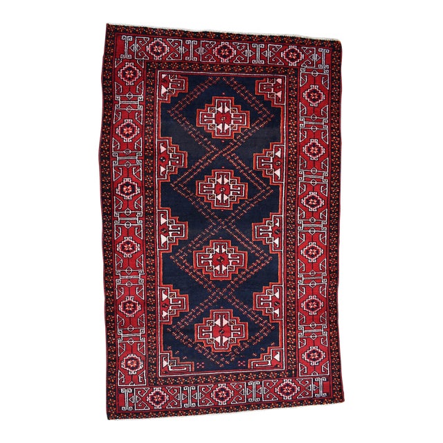 1950's Vintage Handwoven Persian Wool Area Rug - 3'10" X 6'3" For Sale