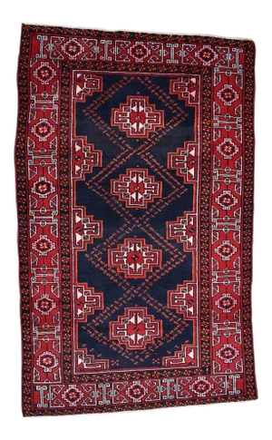 1950's Vintage Handwoven Persian Wool Area Rug - 3'10" X 6'3"
