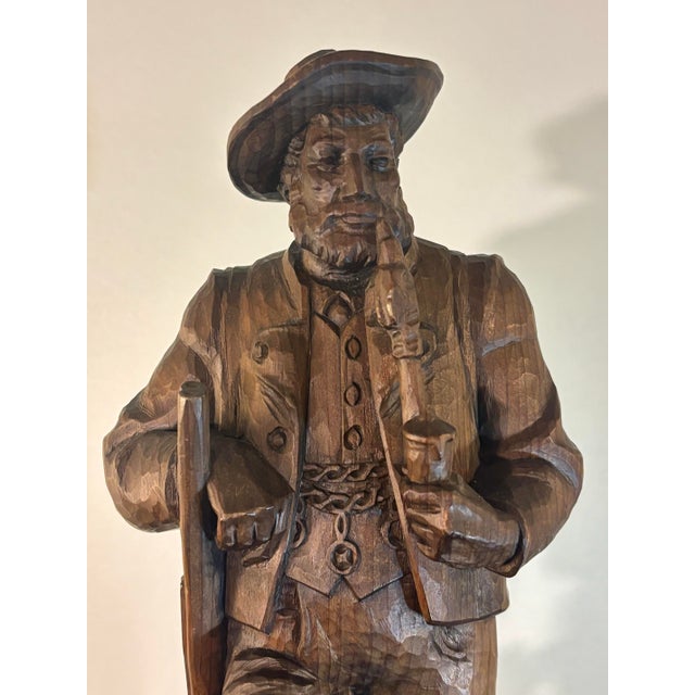 Brown Antique Black Forest Hand-Carved Hunter Figure With Dog, Swiss Folk Art, 19c For Sale - Image 8 of 9