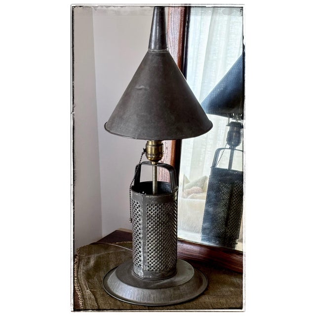 Black Primitive Table Lamp - Irvin's Country Tinware Kettle Black For Sale - Image 8 of 12