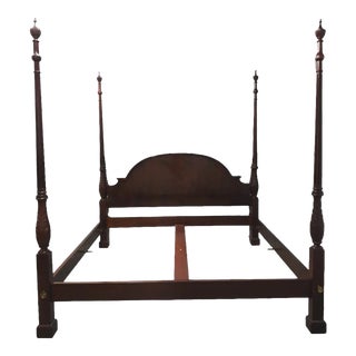 1990s Baker Furniture Company Standard King Size Inlaid Mahogany Tall Poster Bedframe For Sale