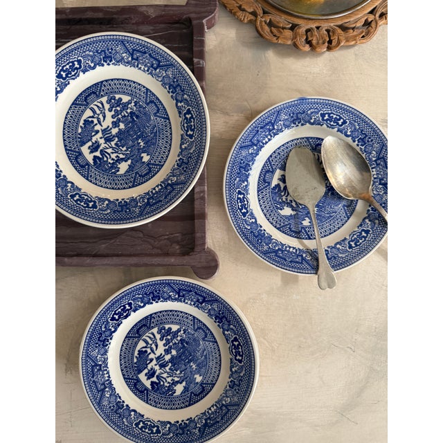 Blue Vintage Blue Willow Plates Set of Five Ironstone Style 6 3/8 Inch For Sale - Image 8 of 12