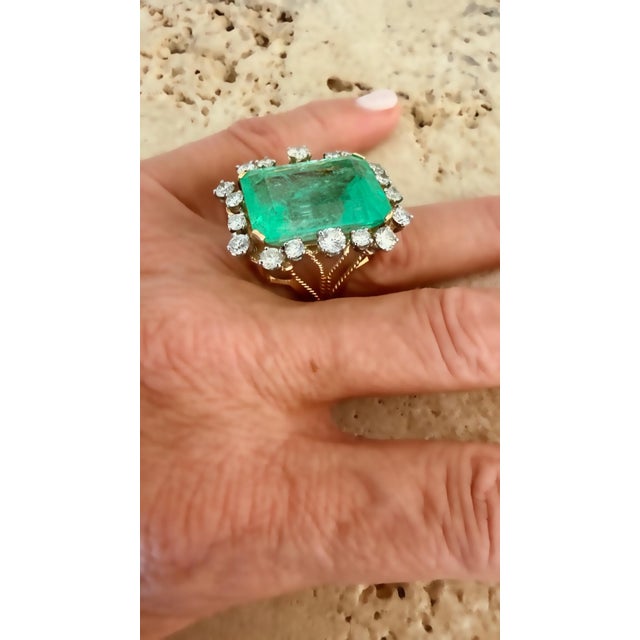 Vintage 1960s 14K Yellow Gold Colombian Emerald Diamond Cocktail Ring, 36.42 Ct For Sale - Image 16 of 16