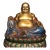 Vintage Gilt & Painted Brass Laughing Buddha Maitreya Statue on Double Lotus Base For Sale