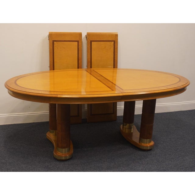 Stanley Furniture Banded Burled Wood Blonde Contemporary Modern 110" Oval Double Pedestal Dining Table 454-11-136/236 For Sale In Kansas City - Image 6 of 11