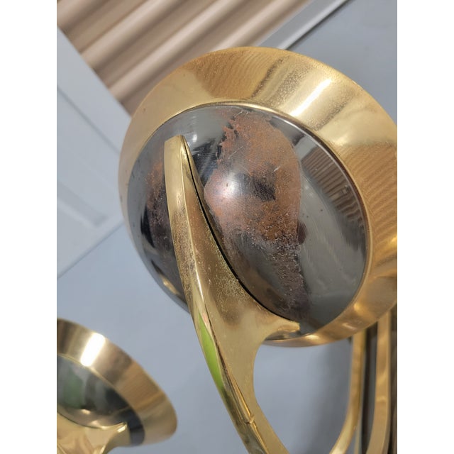 Vintage Brass Dark Smoky Metal 6 Light Mid Century Modern Pietro Chiesa Parzinger Style Chandelier For Sale - Image 13 of 15