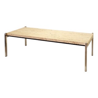 Mid-Century Travertine and Chrome Coffee Table attributed to Metaform, 1960s For Sale