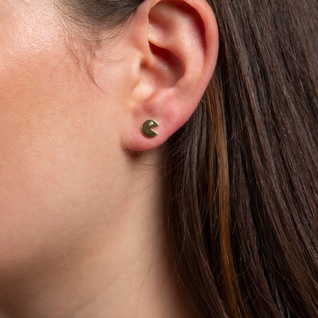 Rocks With Soul Pac Man Studs in 14K gold with diamond eyes - A Pair For Sale - Image 4 of 4