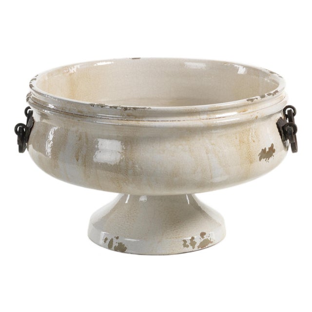 16-Inch Wide Corsica Pedestal Bowl with Iron Handle For Sale
