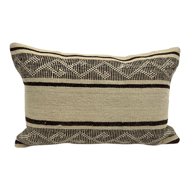 Turkish Hemp Pillow Cushion Natural Beige Brown Pillow Cushion Cover 16" x 24" For Sale