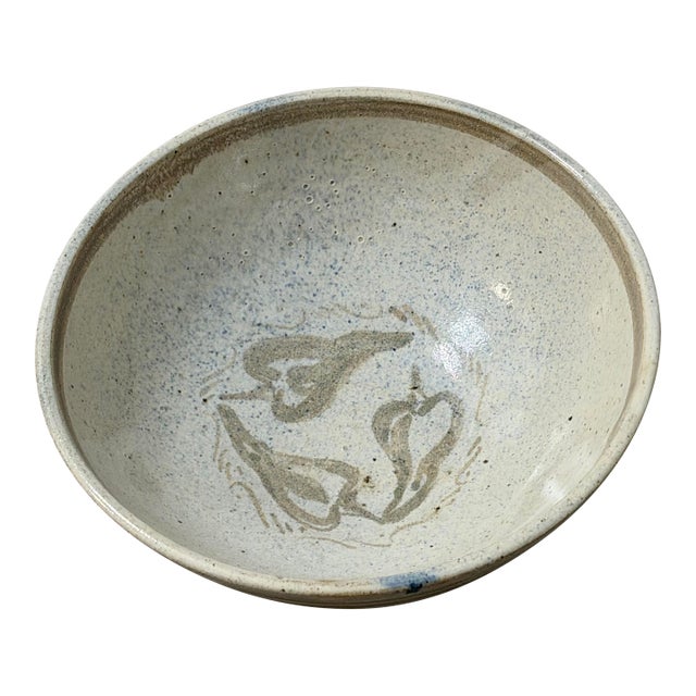 1990s Handmade Ceramic Bowl With Chile Pepper Design — Signed Studio Pottery For Sale
