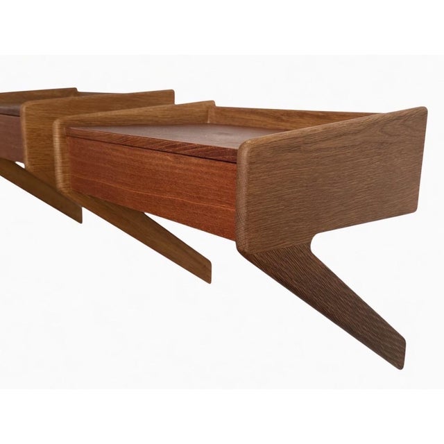 Wood Teak and Oak Floating Night Stands by Sigfred Omann for Ølholm, 1960s, Set of 2 For Sale - Image 7 of 12