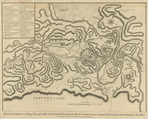Antique Plan of the Siege of the Castle of Cardona, 1751