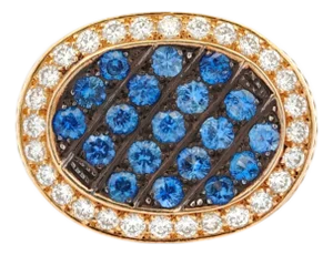 Vintage 18k Oval Sapphire and Diamond Cluster Ring, Size 7