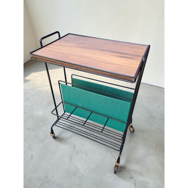 Side Table with Magazine Rack on Casters in Metal and Veneer, 1960s For Sale - Image 9 of 11