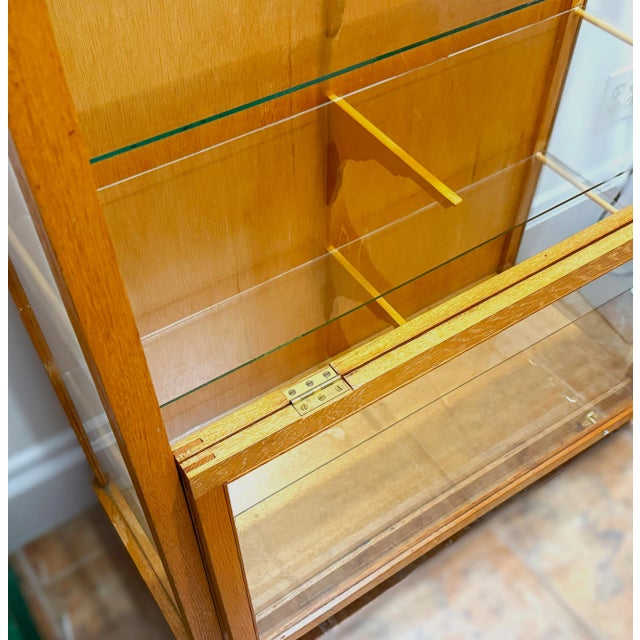 Wood Early 20th Century Oak and Glass Floor Display Case, Fold Down Front Glass For Sale - Image 7 of 17