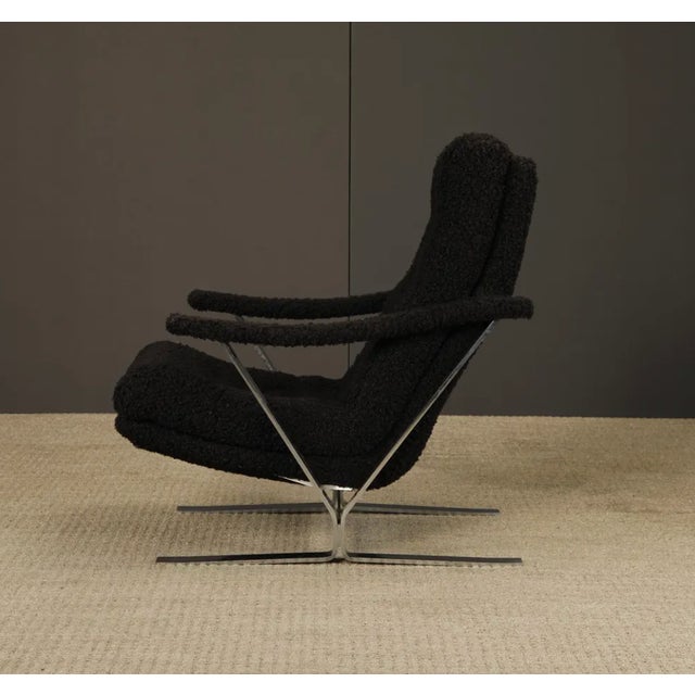 Mid-Century Modern Vintage Mid-Century Milo Baughman Style Chrome Lounge Chair With Black Bouclé, 1970s For Sale - Image 3 of 18