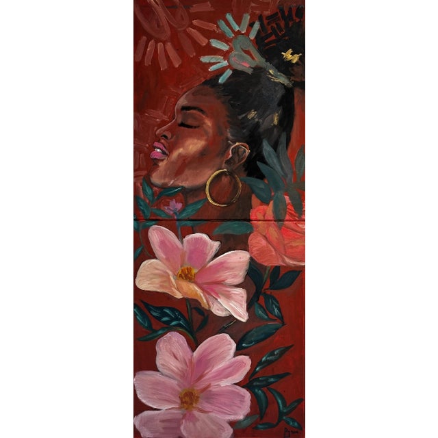 Quiet Becoming, Oil Painting by Seromo Okoro (2026), 21st Century, Contemporary, Figurative Portrait, Floral, Africa Women, 2024 - Set of 2 For Sale