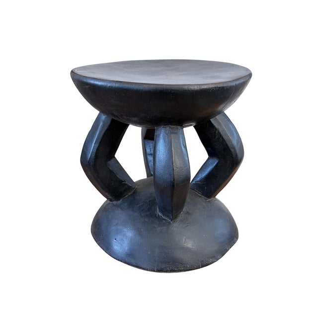 This stunning and rare vintage African wooden milk stool, skillfully carved by the Hehe Gogo people in Tanzania from one...