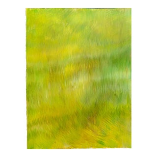 Echoes 02 - Field of Stillness Original Painting Art by Carrie Bergey - Green, Gold, Chartreuse, Umber, Yellow, Lime For Sale