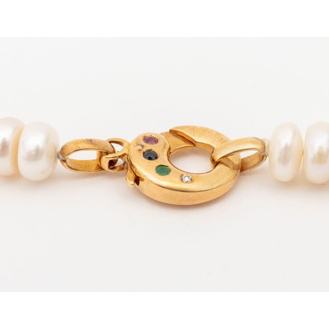 18k Rose Gold, Multicolor Gemstones, and Button Pearl Necklace For Sale In New York - Image 6 of 8