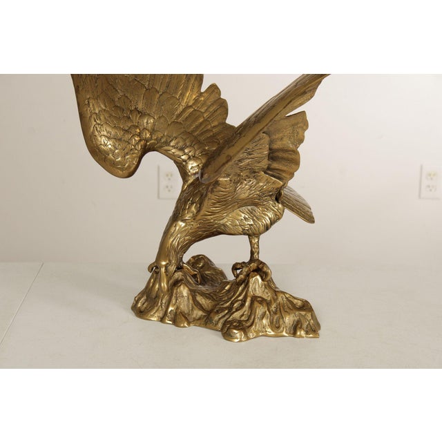 Large Vintage Brass Eagle Statue For Sale - Image 4 of 12