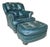 Vintage Thomas-Bain Leather Club Chair & Ottoman Set in Peacock Teal Green | Tufted Traditional Lounge Seating For Sale