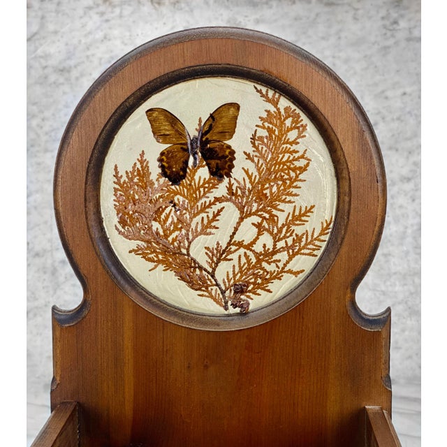 1970s Vintage Boho Farmhouse Pine Butterfly Motif Wall Hanging Planter Box For Sale - Image 5 of 11