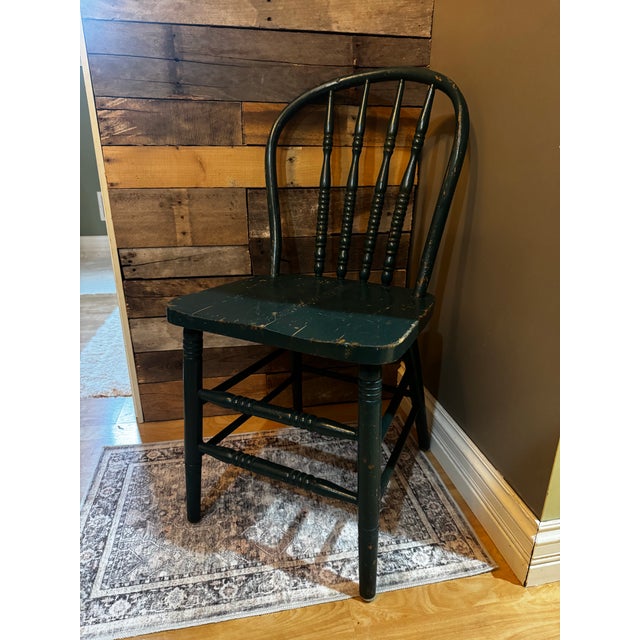 Gorgeous, antique, spindled, Windsor Farmhouse chair with original green paint. Made by the Heyman Company from Grand...