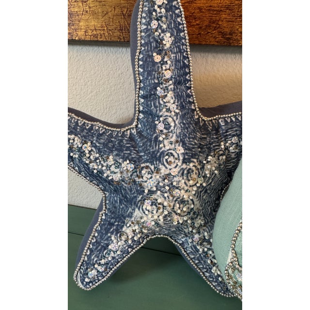 Beaded Seashell and Starfish Pillows, Set of 2 For Sale - Image 9 of 15