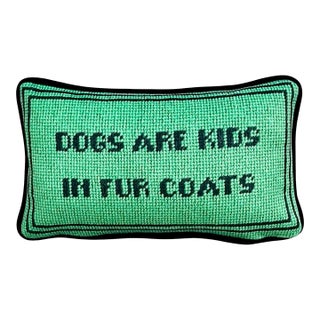 Green Velvet "Dogs Are Kids in Fur Coats" Custom Made Toss Pillow, Original For Sale