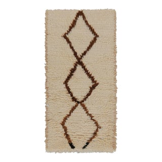 Vintage Moroccan Runner Rug in Beige With Brown Diamond Pattern From Rug & Kilim For Sale