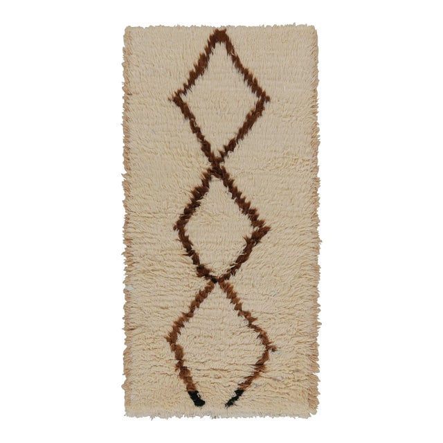 Vintage Moroccan Runner Rug in Beige With Brown Diamond Pattern From Rug & Kilim For Sale